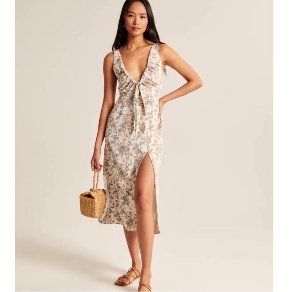 Abercrombie & Fitch Cinched Neck Slip Midi Dress
